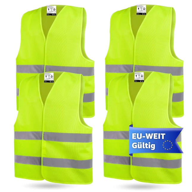 OwnWheel 4X Warnweste Auto ISO20471-2025: gelb - reflektierende Sicherheitsweste für PKW & LKW - Notfall & Pannenwesten
