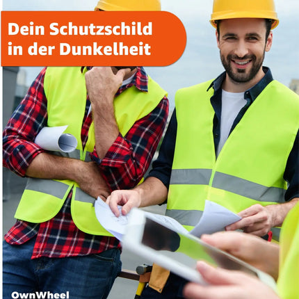 OwnWheel 4X Warnweste Auto ISO20471-2025: gelb - reflektierende Sicherheitsweste für PKW & LKW - Notfall & Pannenwesten