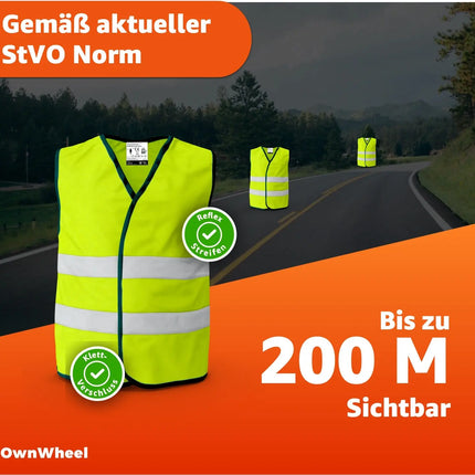 OwnWheel 4X Warnweste Auto ISO20471-2025: gelb - reflektierende Sicherheitsweste für PKW & LKW - Notfall & Pannenwesten