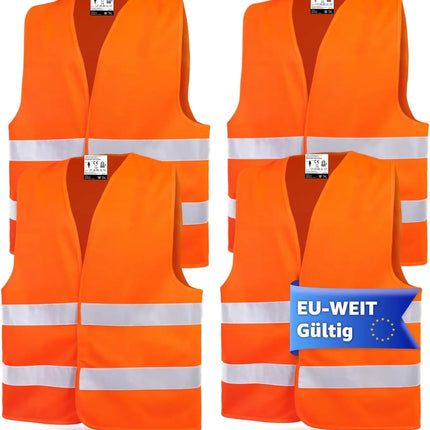 OwnWheel 4x Warnwesten Auto ISO 20471 - Sicherheitsweste 2025 orange: Unfall- und Pannenwesten & Warnwesten für Autos, PKW und LKW - Autozuebhör