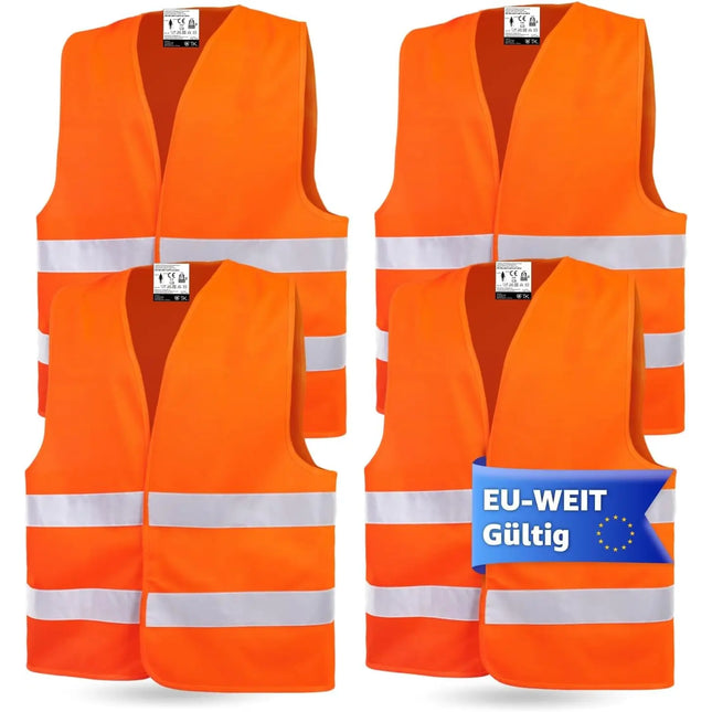 OwnWheel 4x Warnwesten Auto ISO 20471 - Sicherheitsweste 2025 orange: Unfall- und Pannenwesten & Warnwesten für Autos, PKW und LKW - Autozuebhör