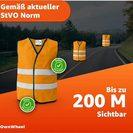 OwnWheel 4x Warnwesten Auto ISO 20471 - Sicherheitsweste 2025 orange: Unfall- und Pannenwesten & Warnwesten für Autos, PKW und LKW - Autozuebhör