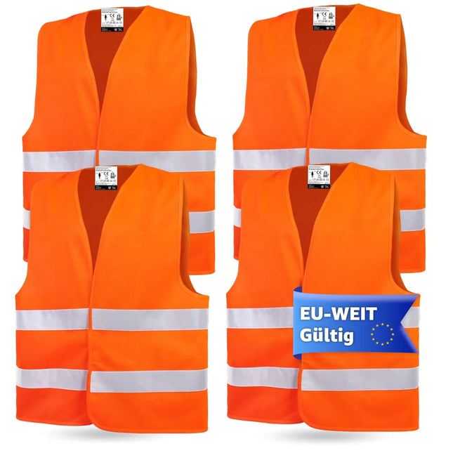 OwnWheel 4x Warnwesten Auto ISO 20471 - Sicherheitsweste 2025 orange: Unfall- und Pannenwesten & Warnwesten für Autos, PKW und LKW - Autozuebhör