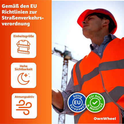 OwnWheel 4x Warnwesten Auto ISO 20471 - Sicherheitsweste 2025 orange: Unfall- und Pannenwesten & Warnwesten für Autos, PKW und LKW - Autozuebhör
