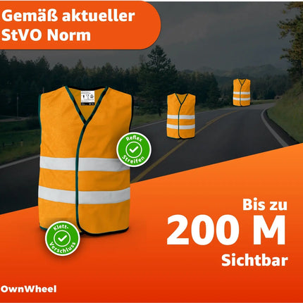 OwnWheel 4x Warnwesten Auto ISO 20471 - Sicherheitsweste 2025 orange: Unfall- und Pannenwesten & Warnwesten für Autos, PKW und LKW - Autozuebhör