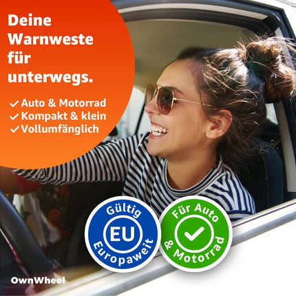 OwnWheel 4x Warnwesten Auto ISO 20471 - Sicherheitsweste 2025 orange: Unfall- und Pannenwesten & Warnwesten für Autos, PKW und LKW - Autozuebhör