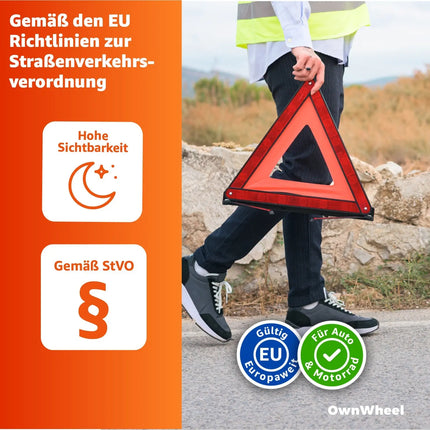 OwnWheel Notfalldreieck Warndreieck Auto & PKW - Rot - Notfall Pannendreieck - für StVO - bei Unfall & Panne
