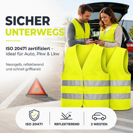 POWR CAR 2X Warnweste Auto gelb ISO20471 - Pannenweste & Unfallweste – Detailansicht 2