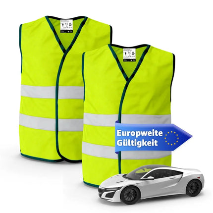POWR CAR 2X Warnwesten Auto gelb ISO20471 - Pannenweste & 2025 - Unfallweste Pkw Sicherheitsweste Weste Neongelb reflektierend Auto, Pkw, LKW - Autozubehör