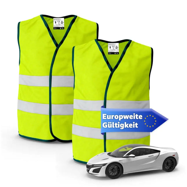 POWR CAR 2X Warnwesten Auto gelb ISO20471 - Pannenweste & 2025 - Unfallweste Pkw Sicherheitsweste Weste Neongelb reflektierend Auto, Pkw, LKW - Autozubehör