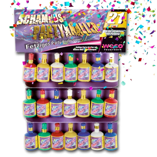 PYROHELD Party Schampus Popper 20er Set - Bunte Schampusknaller für Silvester & Feiern, Kategorie F1, geeignet für Jugendliche & Kinder, Tischdeko-Highlight 2025
