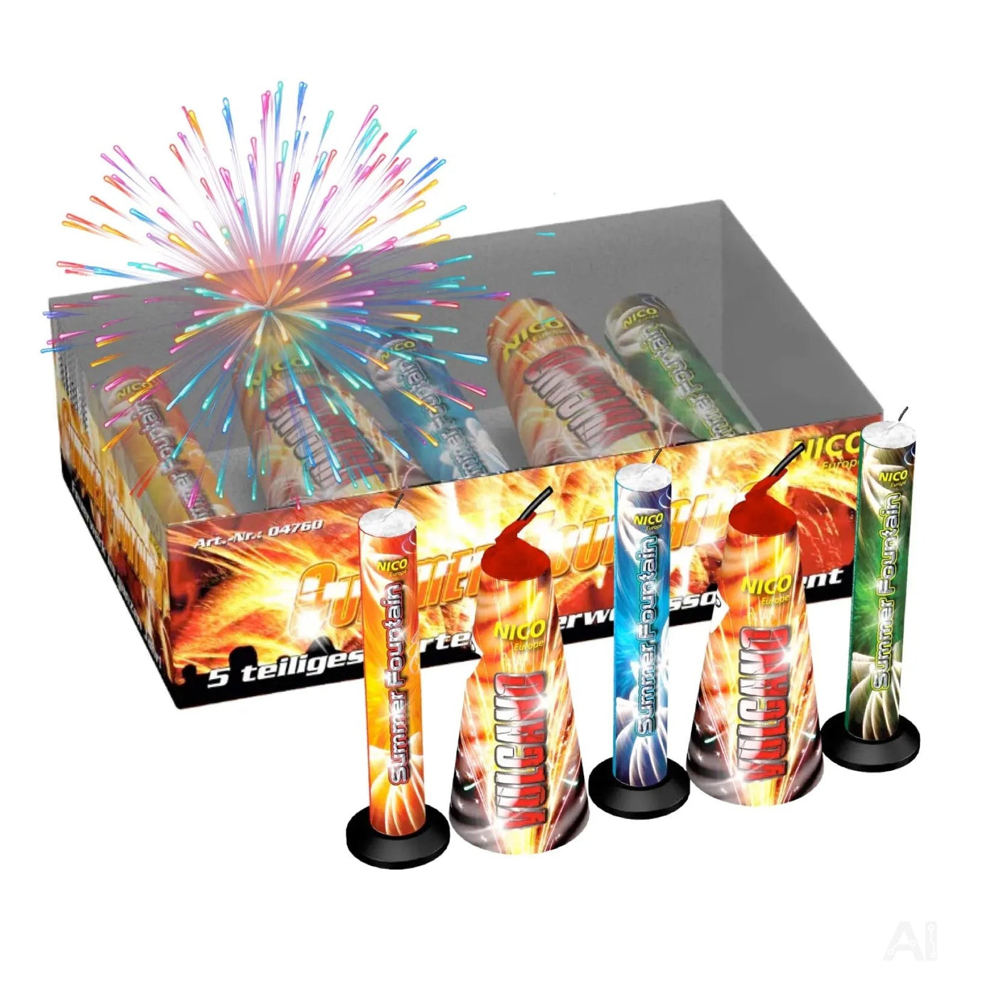 PYROHELD Summer Fountains 5er-Set Jugendspaß Set - Tischspaß für Partys & Feuerwerk Silvester Kat. F1
