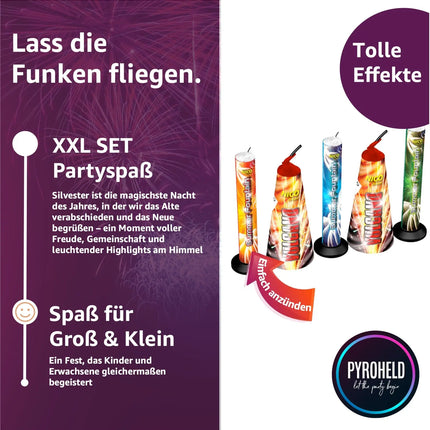 PYROHELD Summer Fountains 4er-Set Jugendspaß Set - Tischspaß für Partys & Feuerwerk Silvester Kat. F1 für Jugendlichen & Kinder 2025