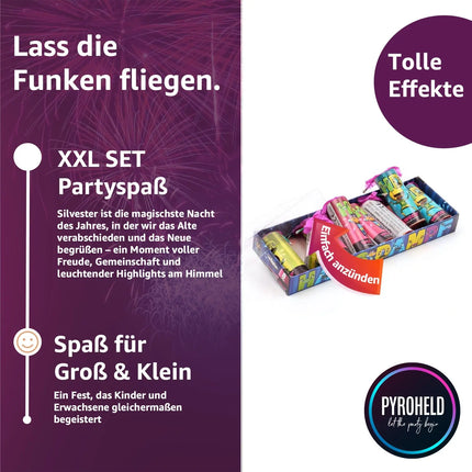PYROHELD XXL Jugendspaß Set Hans Dampf - 8 Teilig Tischspaß für Partys & Silvester Kat. F1 für Jugendlichen & Kinder 2025