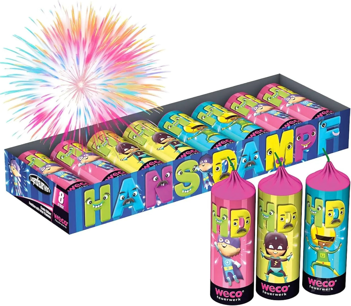 PYROHELD XXL Jugendspaß Set Hans Dampf - 8 Teilig Tischspaß für Partys & Silvester