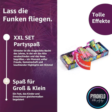 PYROHELD XXL Jugendspaß Set Hans Dampf - 8 Teilig Tischspaß für Partys & Silvester