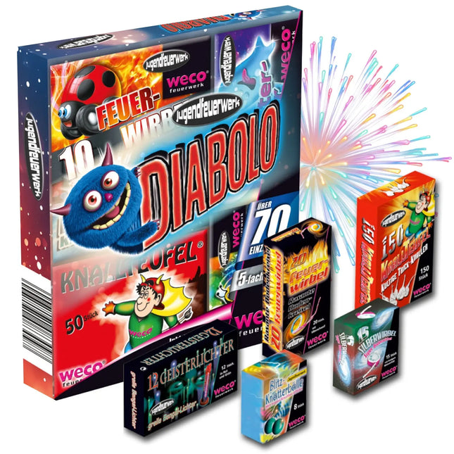 PYROHELD XXL Set Diabolo - 70 Teile Jugendfeier Tischartikel für Partys & Feuerwerk Silvester Kat. F1 für Jugendlichen & Kinder 2025