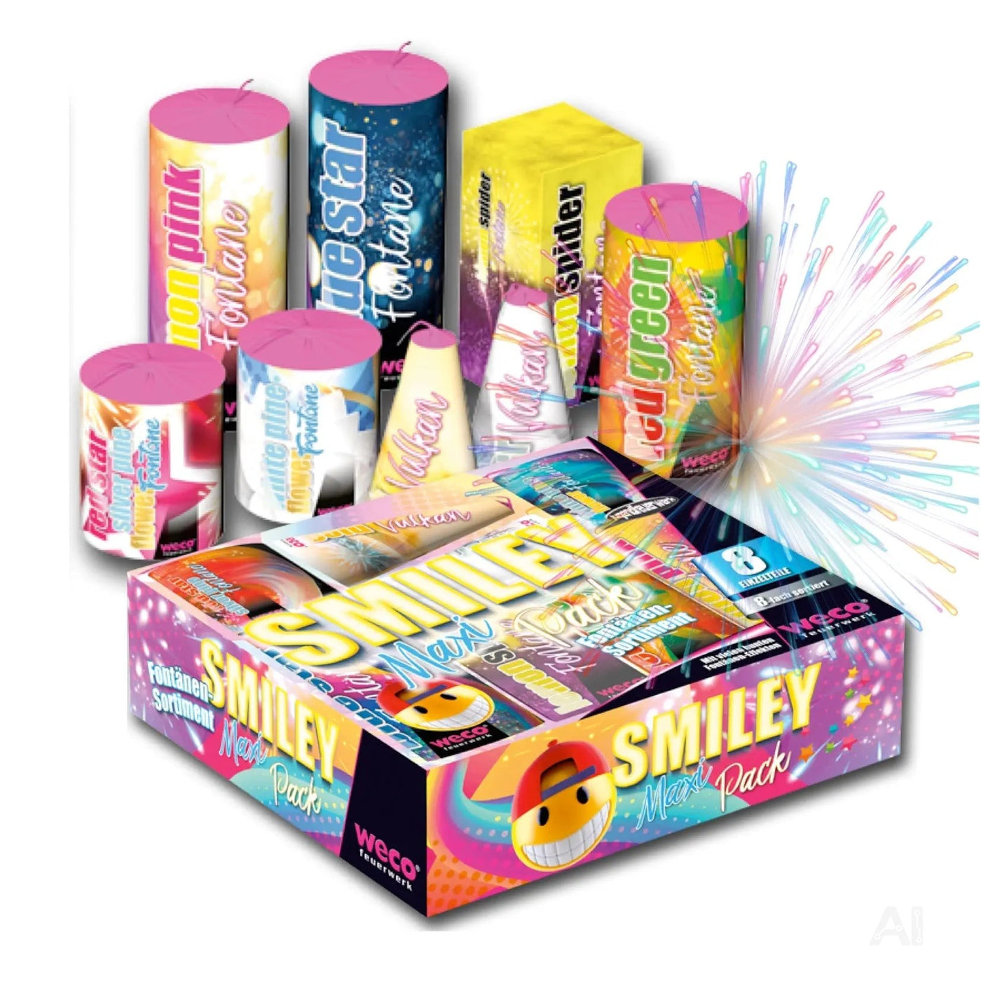 PYROHELD XXL Smiley Set 8-teilig – Super für Partys und Silvester, geeignet für Jugendliche und Kinder 2026 - Jugendfeuerwerk