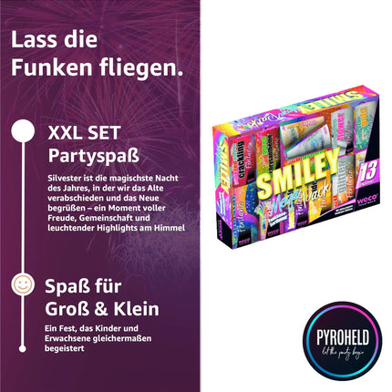 PYROHELD XXL Smiley Set 5-teilig – Super für Partys und Silvester, geeignet für Jugendliche und Kinder 2025