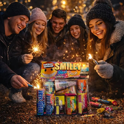 PYROHELD XXL Smiley Set 8-teilig – Super für Partys und Silvester, geeignet für Jugendliche und Kinder 2026 - Jugendfeuerwerk