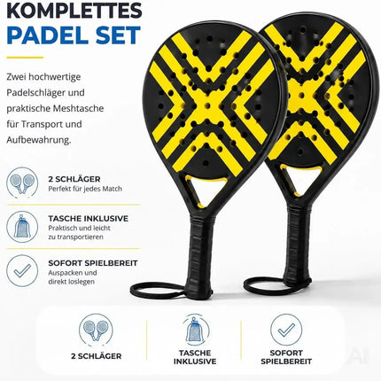 Padel Schläger Padelschläger Set für Anfänger & Fortgeschrittene – Tennis Schläger Erwachsene Profi Racket (Gelb)