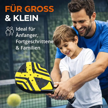 Padel Tennis Schläger für Anfänger & Fortgeschrittene – Padelschläger Set Erwachsene & Kinder (Gelb)