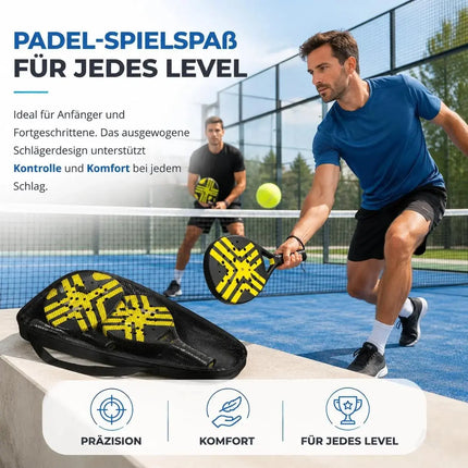 Padel Tennis Schläger für Anfänger & Fortgeschrittene – Padelschläger Set Erwachsene Profi Racket (Gelb)
