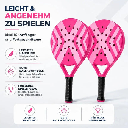 Padel Tennis Schläger für Anfänger & Fortgeschrittene – Padelschläger Set Erwachsene Profi Racket (Pink)