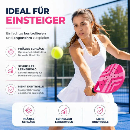 Padel Tennis Schläger für Anfänger & Fortgeschrittene – Padelschläger Set Erwachsene Profi Racket (Pink)