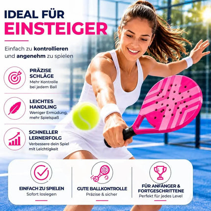 Padel Tennis Schläger für Anfänger & Fortgeschrittene – Padelschläger Set Erwachsene Profi Racket (Pink)