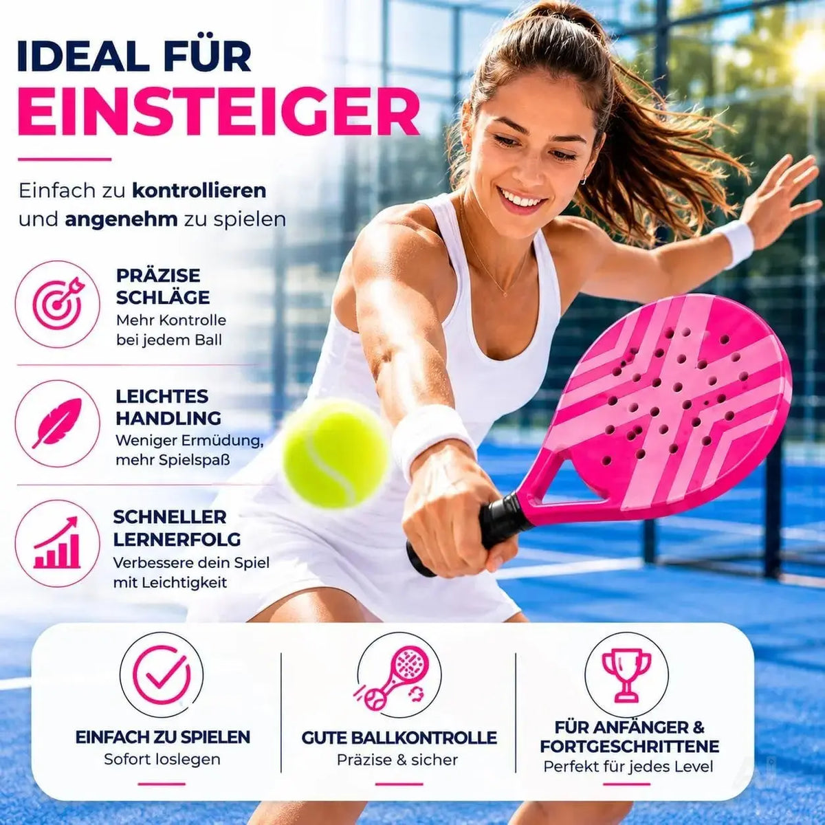 Padel Tennis Schläger für Anfänger & Fortgeschrittene – Padelschläger Set Erwachsene Profi – Detailansicht 6