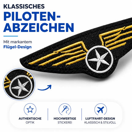 Pilot Set für Herren – Kostüm für Fasching Karneval mit Schulterklappen Streifen, Pilotenhut, Pilotenmütze, Abzeichen für Pilotenkostüm