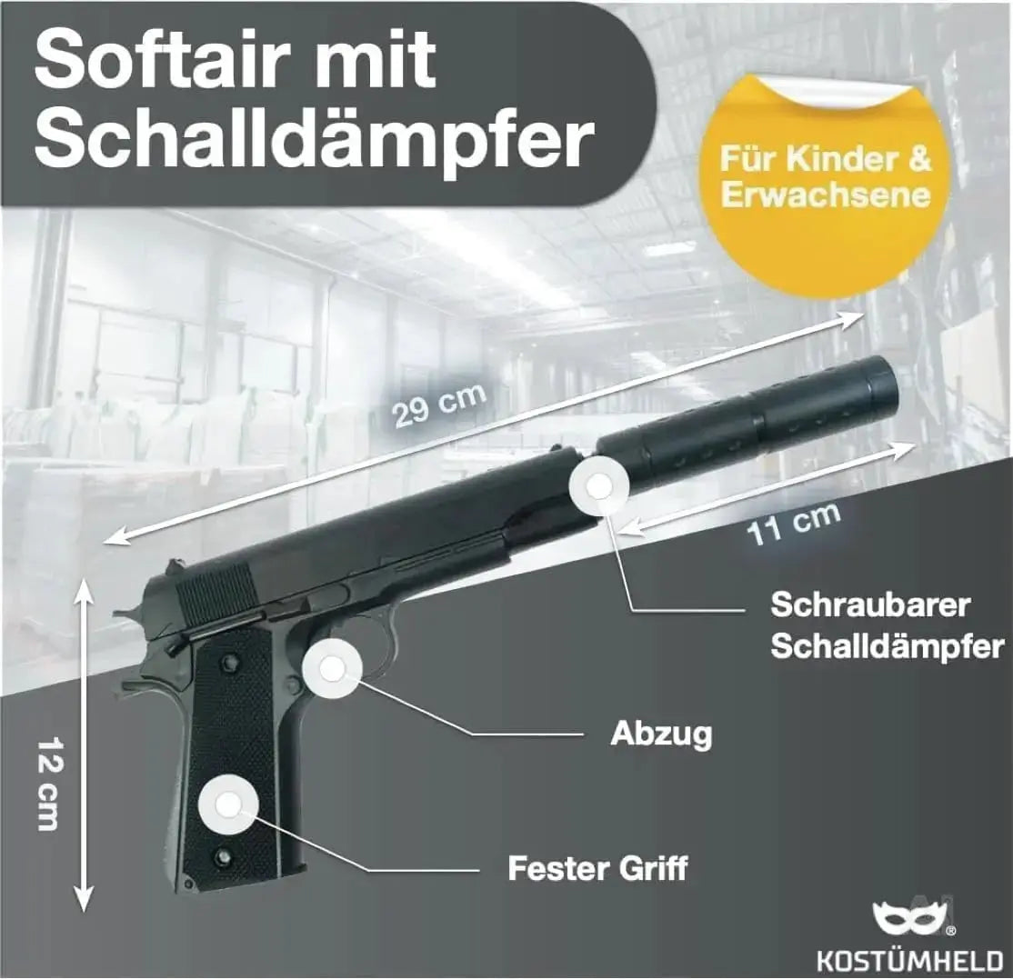 Pistole mit Schalldämpfer Kostüm Erwachsene 6 mm für Fasching & Karneval Pistole – Detailansicht 6