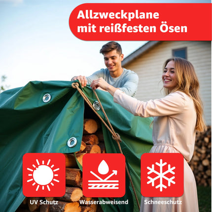 Plane wasserdicht - 150 g/m² grün, Abdeckplane mit Ösen für Zeltunterlage - Gewebeplane - Größenauswahl -