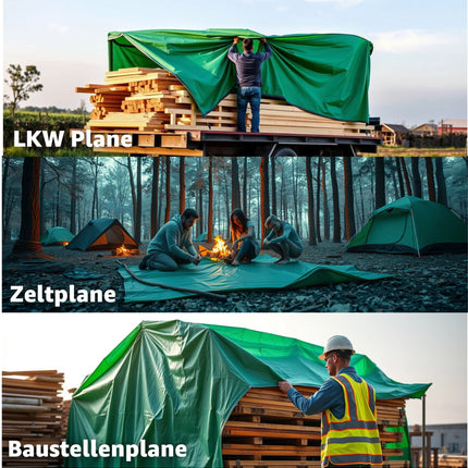 Plane wasserdicht - 150 g/m² grün, Abdeckplane mit Ösen für Zeltunterlage - Gewebeplane - Größenauswahl -