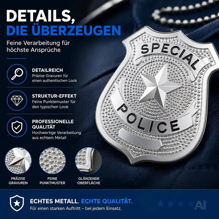 Police Abzeichen Metall silber – Polizeimarke Accessoire für Polizei SWAT FBI Kostüm – Fasching & Karneval