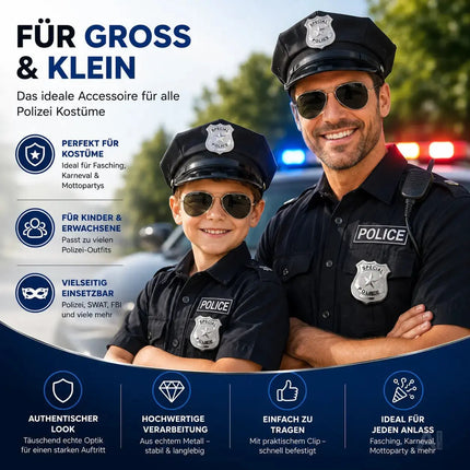 Police Abzeichen Metall silber – Polizeimarke Accessoire für Polizei SWAT FBI Kostüm – Fasching & Karneval
