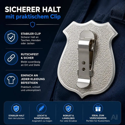Police Abzeichen Metall silber – Polizeimarke Accessoire für Polizei SWAT FBI Kostüm – Fasching & Karneval