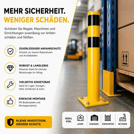 Rammschutzpoller 100 cm aus Stahl, Ø 60 mm – Absperrpfosten für Lager, Garage und Hof – Detailansicht 6