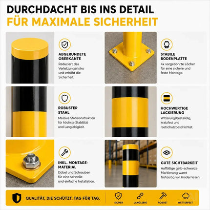 Rammschutzpoller 100 cm aus Stahl, Ø 60 mm – Absperrpfosten für Lager, Garage und Hof – Detailansicht 8