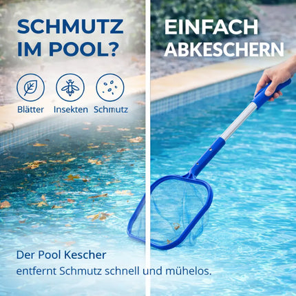 Pool Kescher mit 105 cm Teleskopstange – Teichkescher zur Poolreinigung für Schwimmbad, Whirlpool, Aufstellpool & Teich