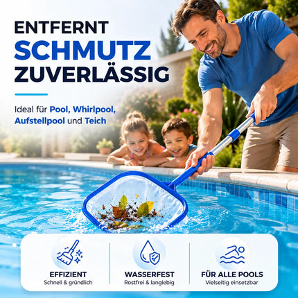 Pool Kescher mit 105 cm Teleskopstange – Teichkescher zur Poolreinigung für Schwimmbad, Whirlpool, Aufstellpool & Teich