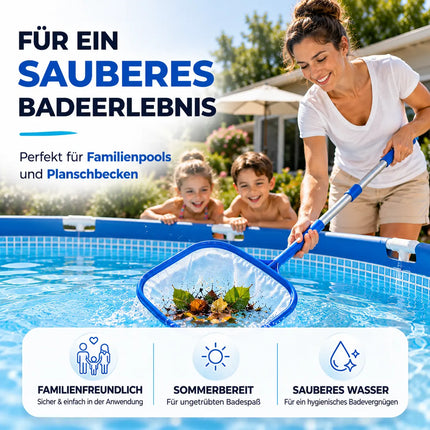 Pool Kescher mit 105 cm Teleskopstange – Teichkescher zur Poolreinigung für Schwimmbad, Whirlpool, Aufstellpool & Teich