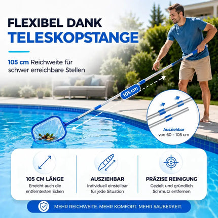 Pool Kescher mit 105 cm Teleskopstange – Teichkescher zur Poolreinigung für Schwimmbad – Detailansicht 5