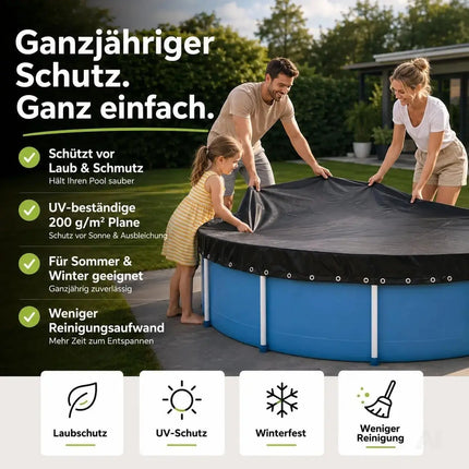 Poolabdeckplane rund schwarz – 200 g/m² Solar Poolabdeckung UV-beständig für Sommer und Winter – Detailansicht 3
