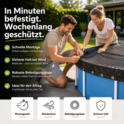 Poolabdeckplane rund schwarz – 200 g/m² Solar Poolabdeckung UV-beständig für Sommer und Winter – Detailansicht 4
