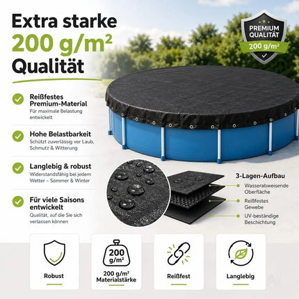 Poolabdeckplane rund schwarz – 200 g/m² Solar Poolabdeckung UV-beständig für Sommer und Winter – Detailansicht 8