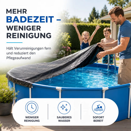 Poolabdeckplane rund schwarz – 200 g/m² Solar Poolabdeckung UV-beständig für Sommer und Winter (380 – 420 cm (Ø 480 cm))