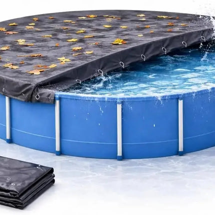 Poolabdeckplane rund schwarz – 200 g/m² Solar Poolabdeckung UV-beständig für Sommer und Winter