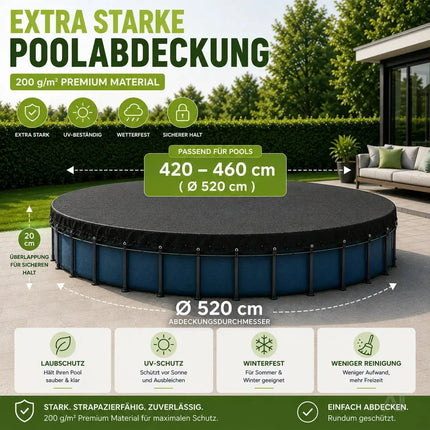Poolabdeckplane rund schwarz – 200 g/m² Solar Poolabdeckung UV-beständig für Sommer und Winter – Detailansicht 2